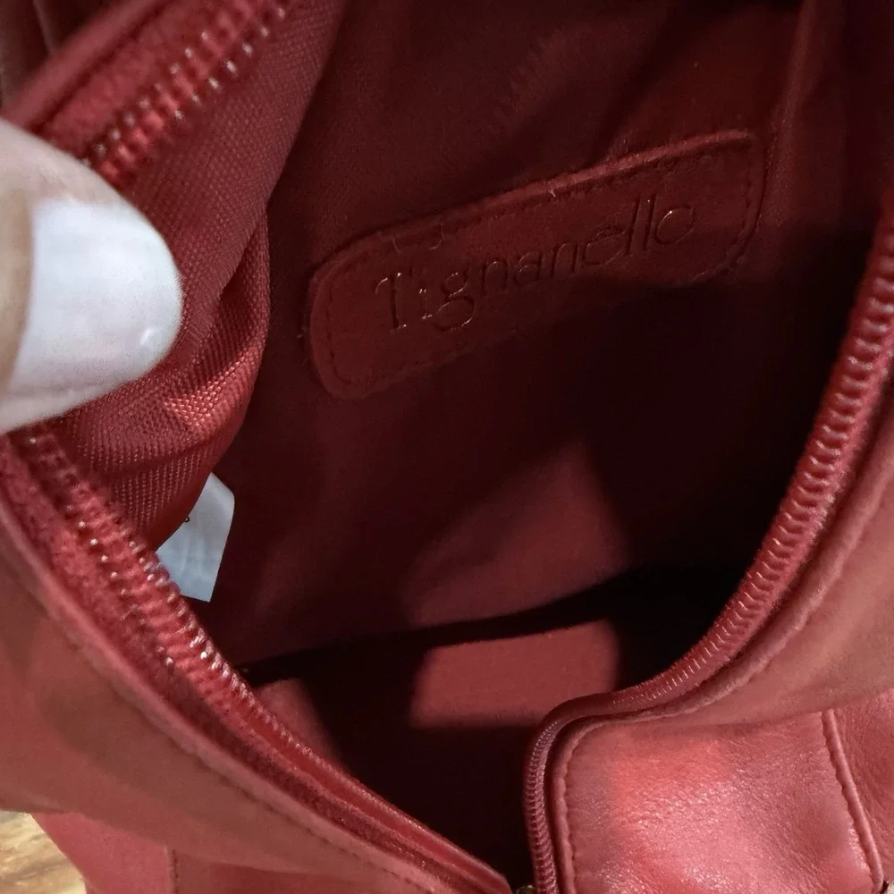Tignanello Red Leather Sling Backpack Gold Hardware Teardrop Crossbody Bag
